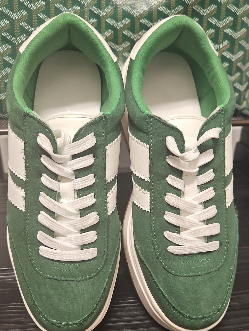 Madden Girl Green and White Suede Casual Sneakers